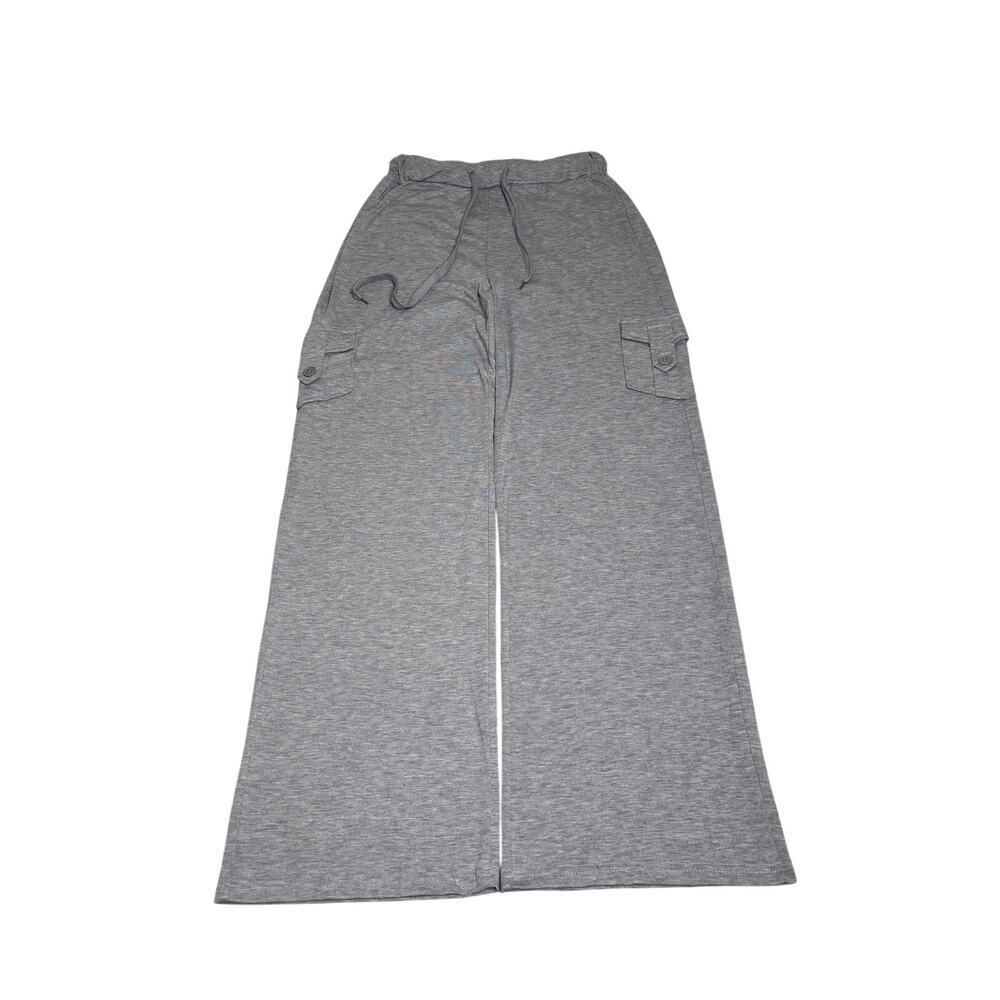 Y2K Grey Wide Leg Cargo Sweatpants Size L Baggy Flare Lounge Pants